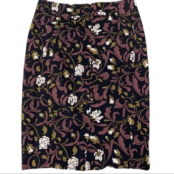Loft Skirt Women's Size 0 Midi-Stretch Neutral Floral Romance Office Pencil - Picture 2 of 6